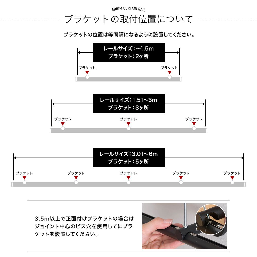 アイアンカーテンレールブラケットの取付位置について